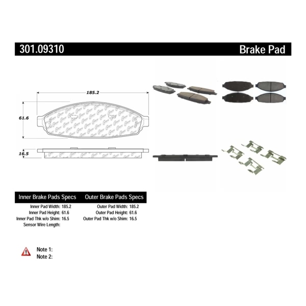 Centric Premium Ceramic Front Disc Brake Pads 301.09310