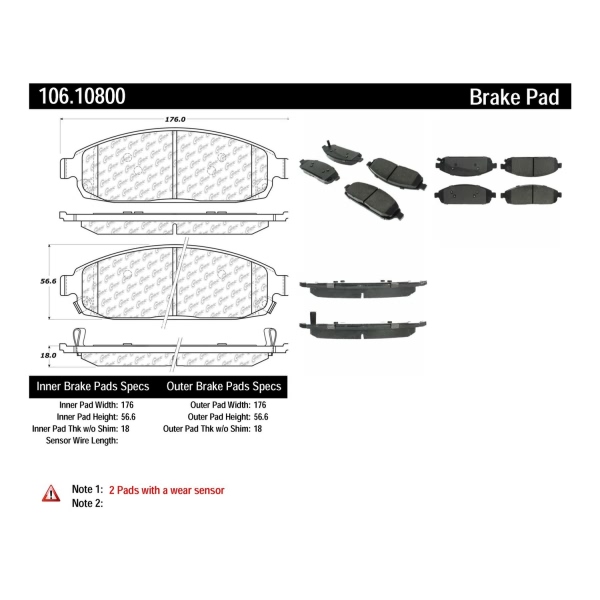 Centric Posi Quiet™ Extended Wear Semi-Metallic Front Disc Brake Pads 106.10800