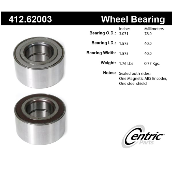 Centric Premium™ Front Passenger Side Double Row Wheel Bearing 412.62003