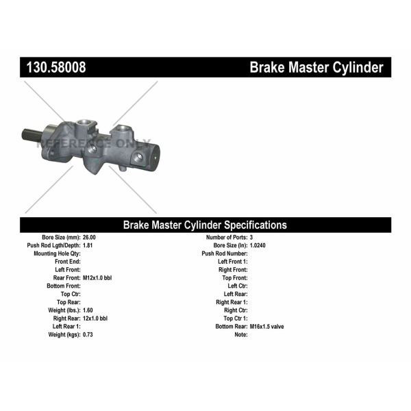 Centric Premium Brake Master Cylinder 130.58008