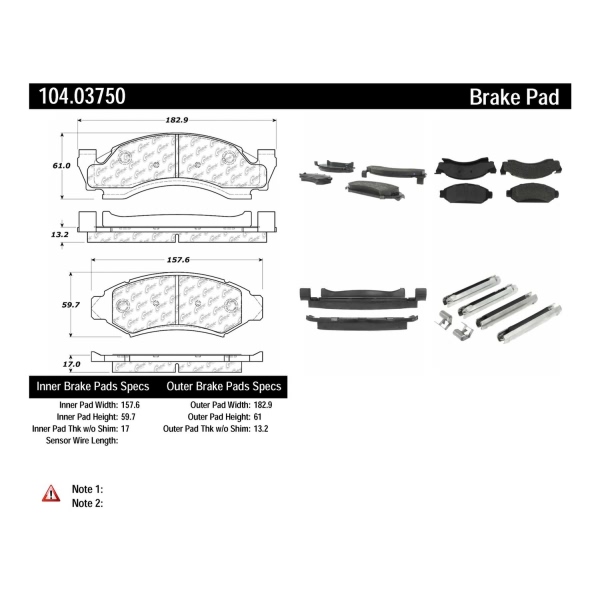 Centric Posi Quiet™ Semi-Metallic Front Disc Brake Pads 104.03750