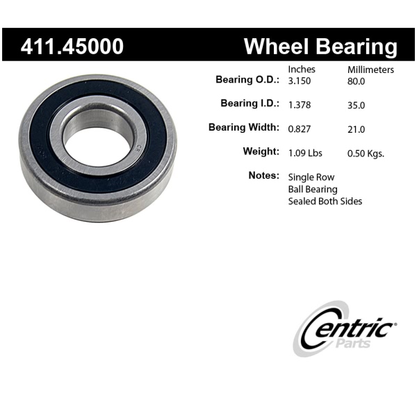 Centric Premium™ Rear Driver Side Single Row Wheel Bearing 411.45000