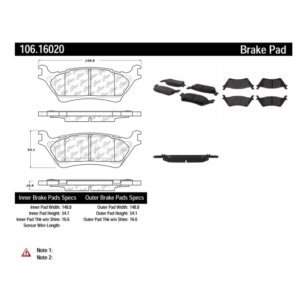 Centric Posi Quiet™ Extended Wear Semi-Metallic Rear Disc Brake Pads 106.16020