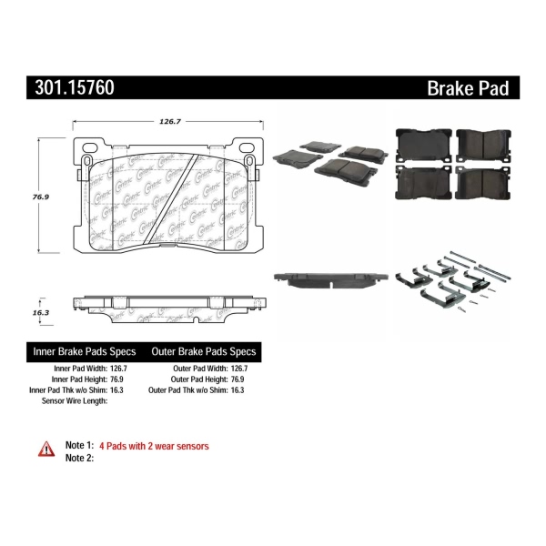 Centric Premium Ceramic Front Disc Brake Pads 301.15760