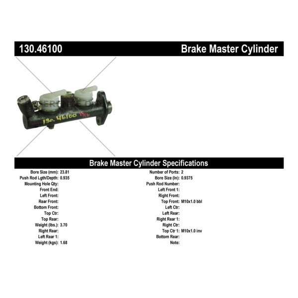 Centric Premium Brake Master Cylinder 130.46100