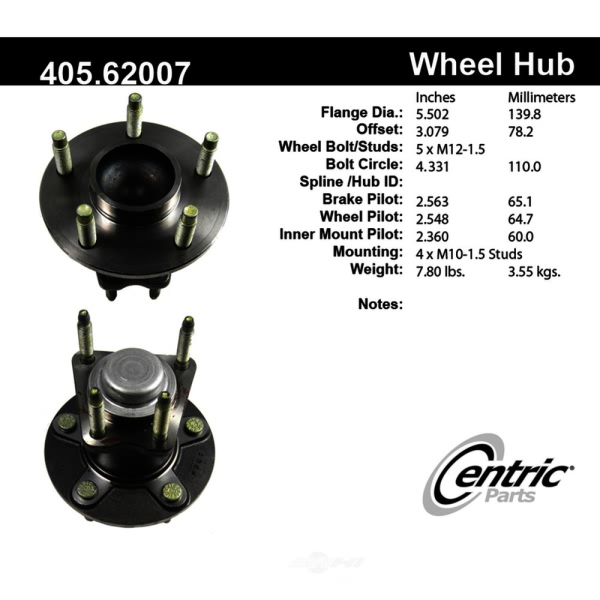 Centric Premium™ Rear Passenger Side Non-Driven Wheel Bearing and Hub Assembly 405.62007