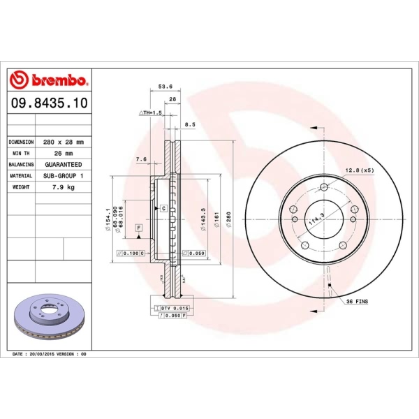 brembo OE Replacement Front Brake Rotor 09.8435.10