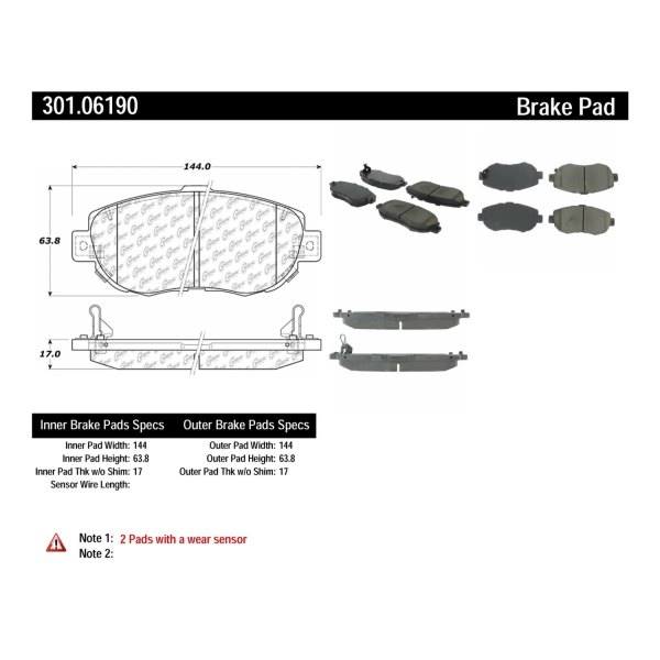 Centric Premium Ceramic Front Disc Brake Pads 301.06190