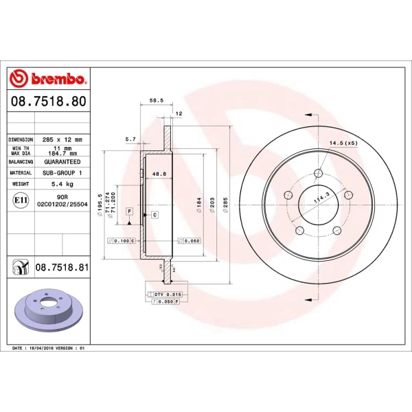 brembo UV Coated Series Solid Rear Brake Rotor 08.7518.81