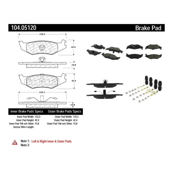 Centric Posi Quiet™ Semi-Metallic Rear Disc Brake Pads 104.05120