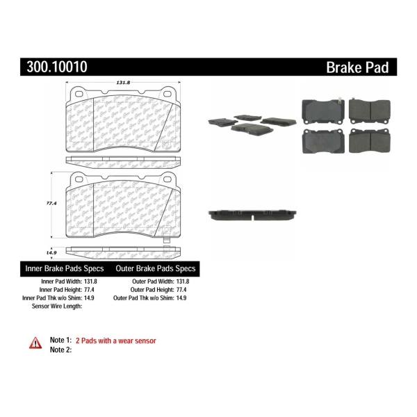 Centric Premium Semi-Metallic Front Disc Brake Pads 300.10010