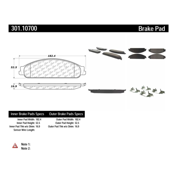 Centric Premium Ceramic Front Disc Brake Pads 301.10700