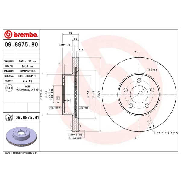 brembo UV Coated Series Vented Front Brake Rotor 09.8975.81