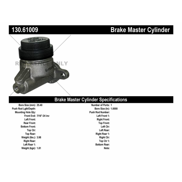 Centric Premium Brake Master Cylinder 130.61009