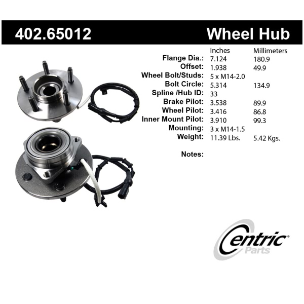 Centric Premium™ Front Driver Side Driven Wheel Bearing and Hub Assembly 402.65012