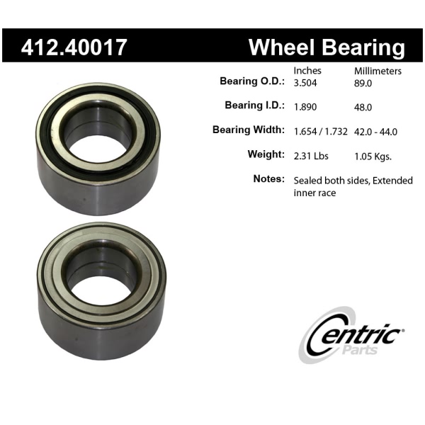 Centric Premium™ Rear Passenger Side Wheel Bearing 412.40017