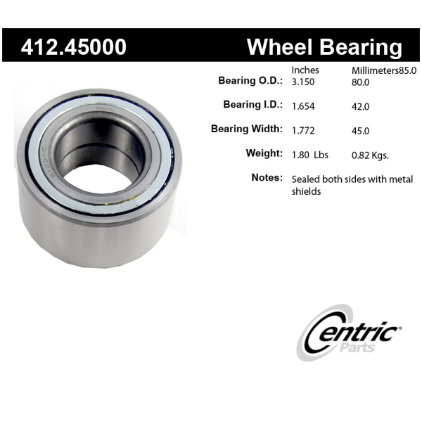 Centric Premium™ Rear Driver Side Double Row Wheel Bearing 412.45000