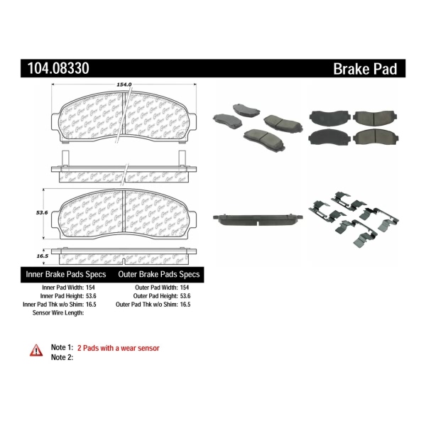 Centric Posi Quiet™ Semi-Metallic Brake Pads With Hardware 104.08330