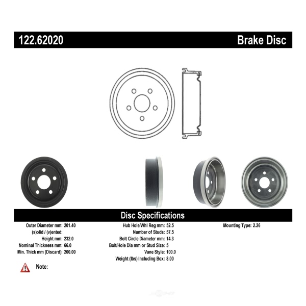 Centric Premium Rear Brake Drum 122.62020