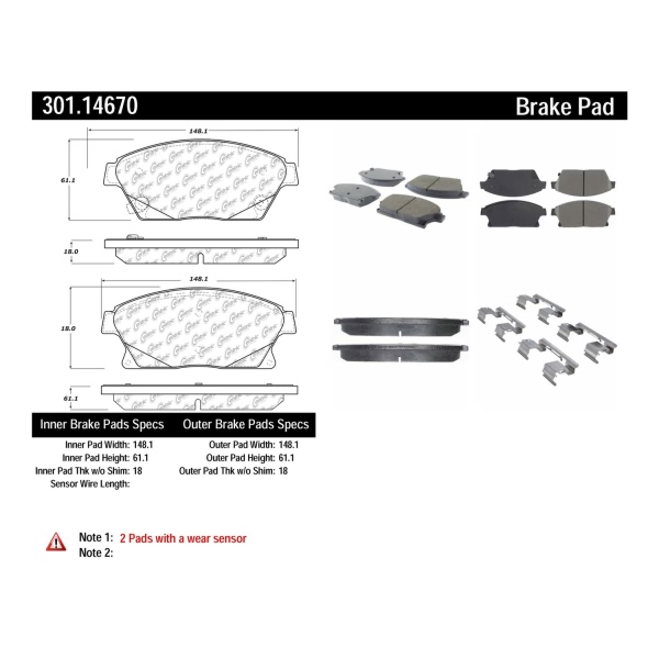 Centric Premium Ceramic Front Disc Brake Pads 301.14670