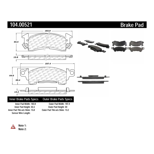 Centric Posi Quiet™ Semi-Metallic Front Disc Brake Pads 104.00521