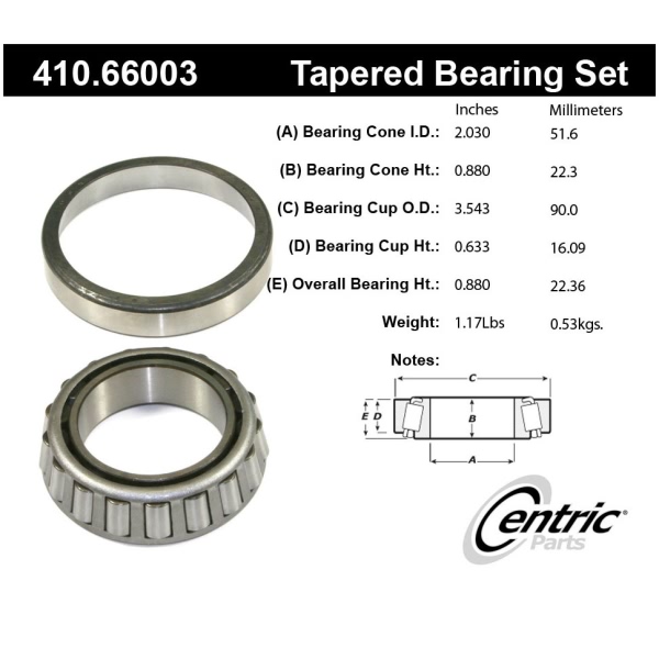 Centric Premium™ Rear Passenger Side Outer Wheel Bearing and Race Set 410.66003