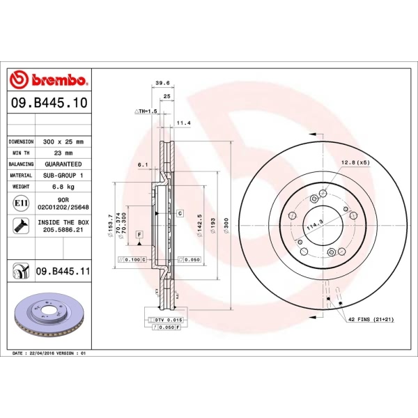 brembo UV Coated Series Vented Front Brake Rotor 09.B445.11