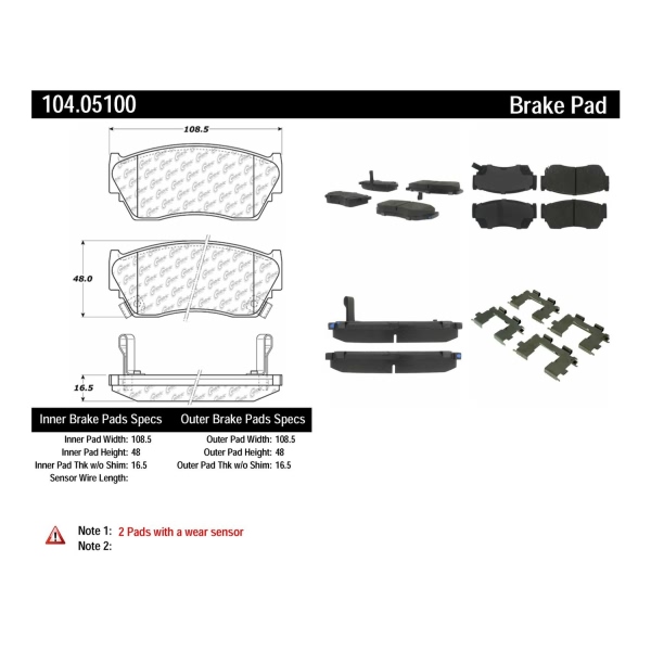 Centric Posi Quiet™ Semi-Metallic Front Disc Brake Pads 104.05100