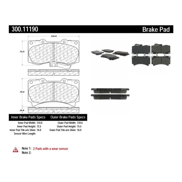 Centric Premium™ Semi-Metallic Brake Pads With Shims And Hardware 300.11190