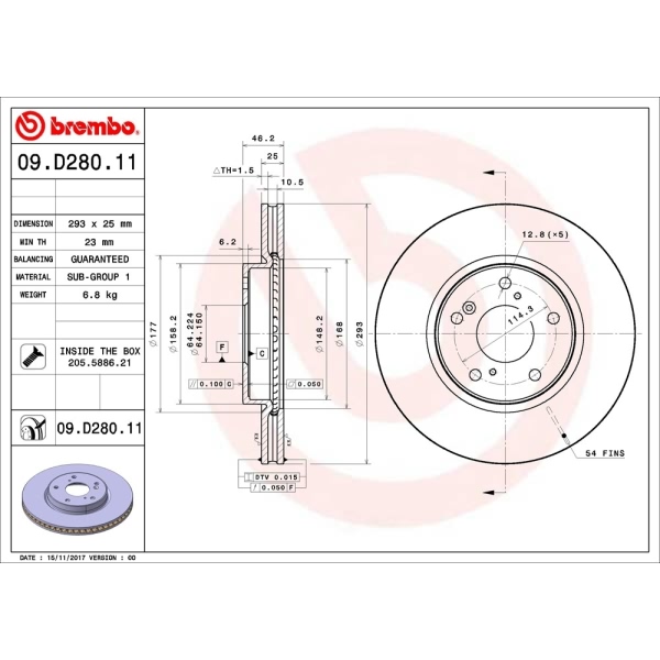 brembo UV Coated Series Front Brake Rotor 09.D280.11