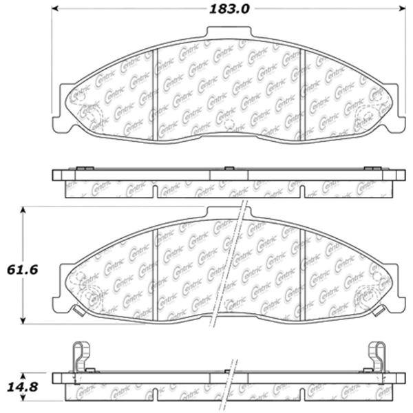 Centric Posi Quiet™ Extended Wear Semi-Metallic Front Disc Brake Pads 106.07490