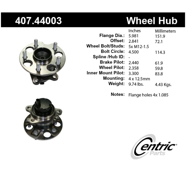 Centric Premium™ Hub And Bearing Assembly; With Integral Abs 407.44003