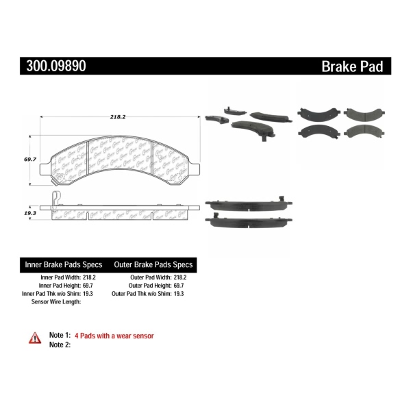 Centric Premium™ Semi-Metallic Brake Pads With Shims And Hardware 300.09890