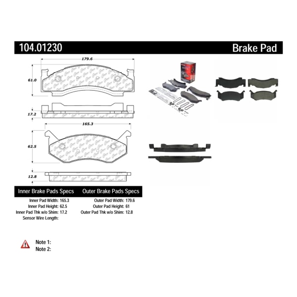 Centric Posi Quiet™ Semi-Metallic Front Disc Brake Pads 104.01230