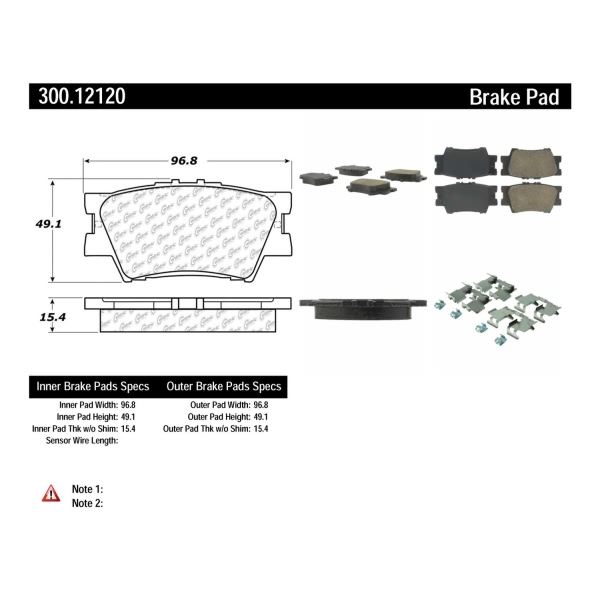 Centric Premium™ Semi-Metallic Brake Pads With Shims And Hardware 300.12120