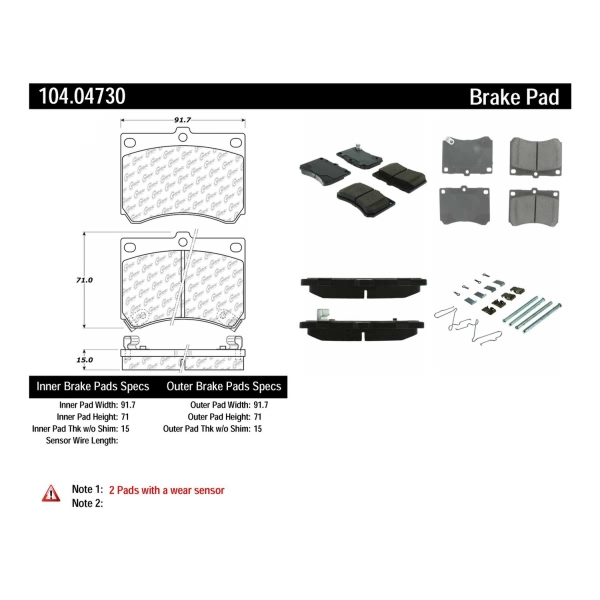 Centric Posi Quiet™ Semi-Metallic Front Disc Brake Pads 104.04730