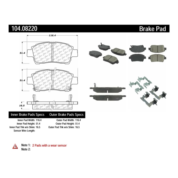 Centric Posi Quiet™ Semi-Metallic Front Disc Brake Pads 104.08220