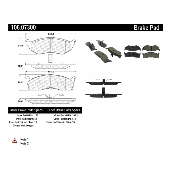 Centric Posi Quiet™ Extended Wear Semi-Metallic Front Disc Brake Pads 106.07300