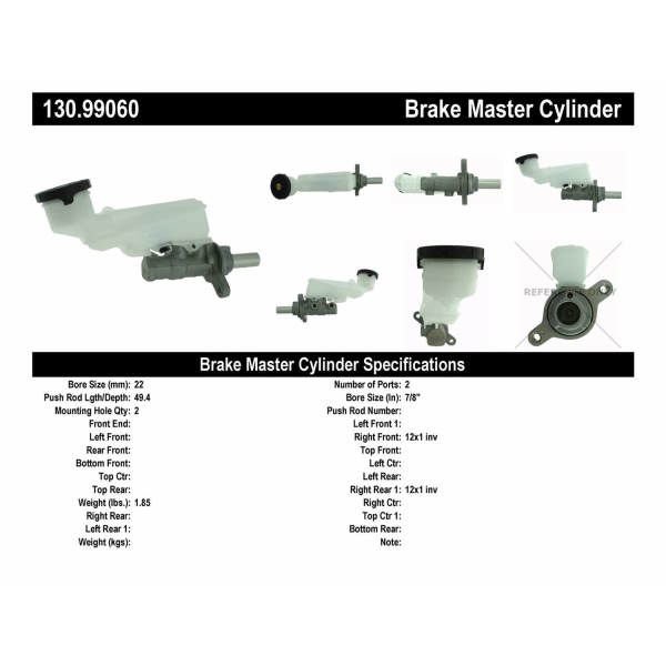 Centric Premium Brake Master Cylinder 130.99060
