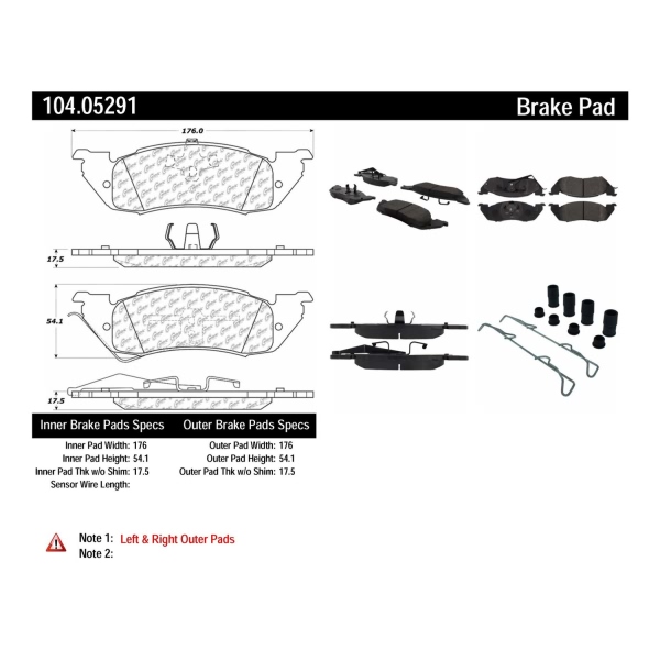 Centric Posi Quiet™ Semi-Metallic Front Disc Brake Pads 104.05291