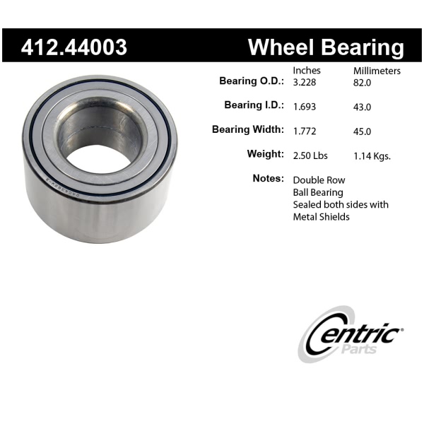 Centric Premium™ Front Driver Side Double Row Wheel Bearing 412.44003