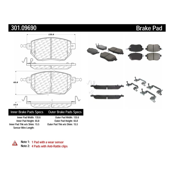 Centric Premium Ceramic Front Disc Brake Pads 301.09690
