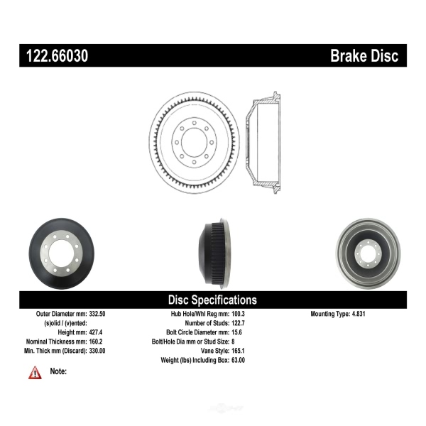Centric Premium Rear Brake Drum 122.66030