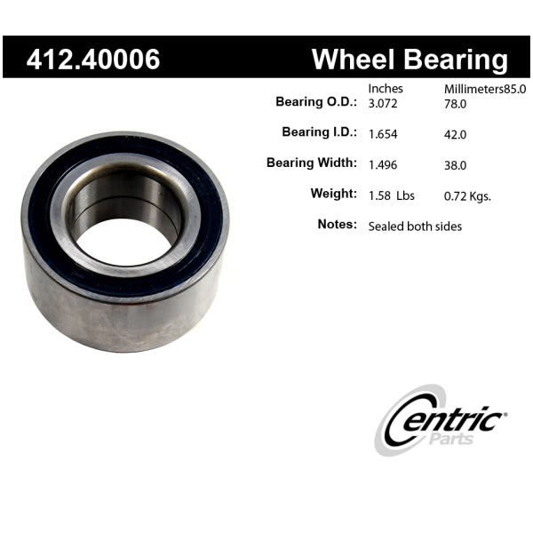 Centric Premium™ Front Passenger Side Double Row Wheel Bearing 412.40006