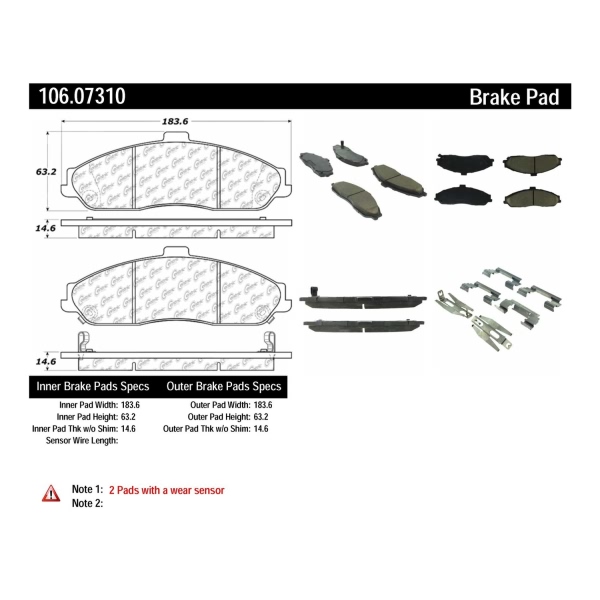 Centric Posi Quiet™ Extended Wear Semi-Metallic Front Disc Brake Pads 106.07310