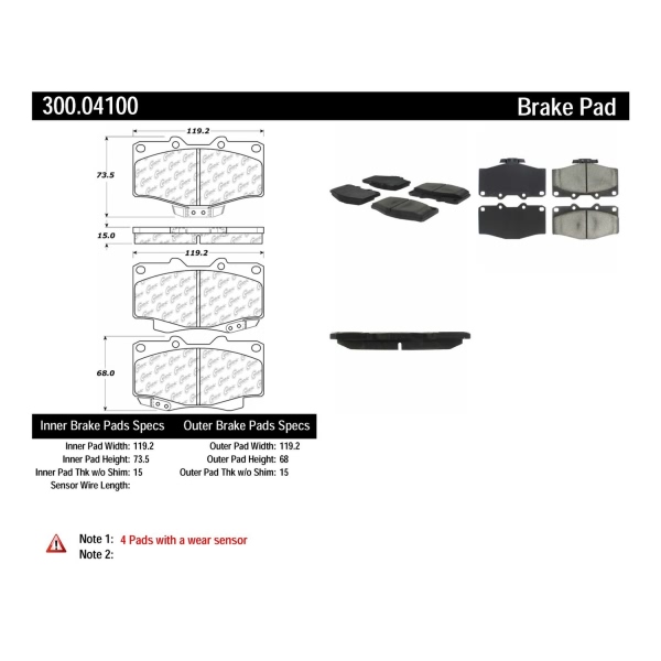 Centric Premium Semi-Metallic Front Disc Brake Pads 300.04100