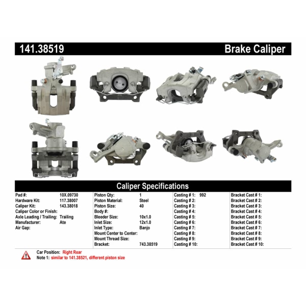 Centric Remanufactured Semi-Loaded Rear Passenger Side Brake Caliper 141.38519