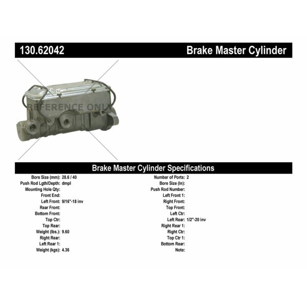 Centric Premium Brake Master Cylinder 130.62042