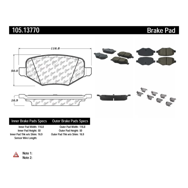 Centric Posi Quiet™ Ceramic Rear Disc Brake Pads 105.13770
