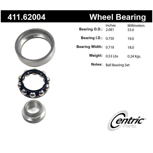 Centric Premium™ Front Passenger Side Outer Single Row Wheel Bearing and Race Set 411.62004